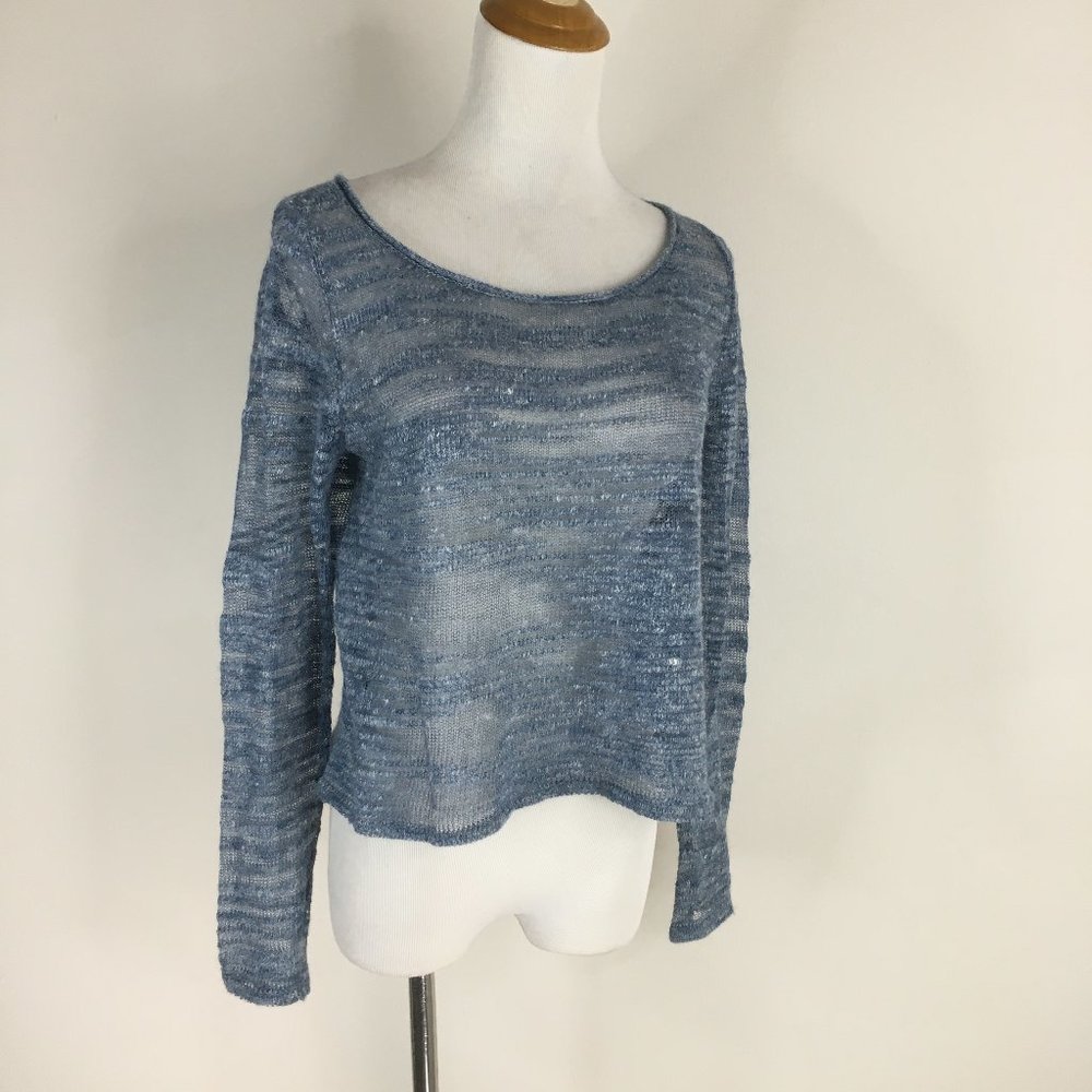 EILEEN FISHER Italian Yarn Blue White Specks Knit Long Sleeve Pullover Sweater